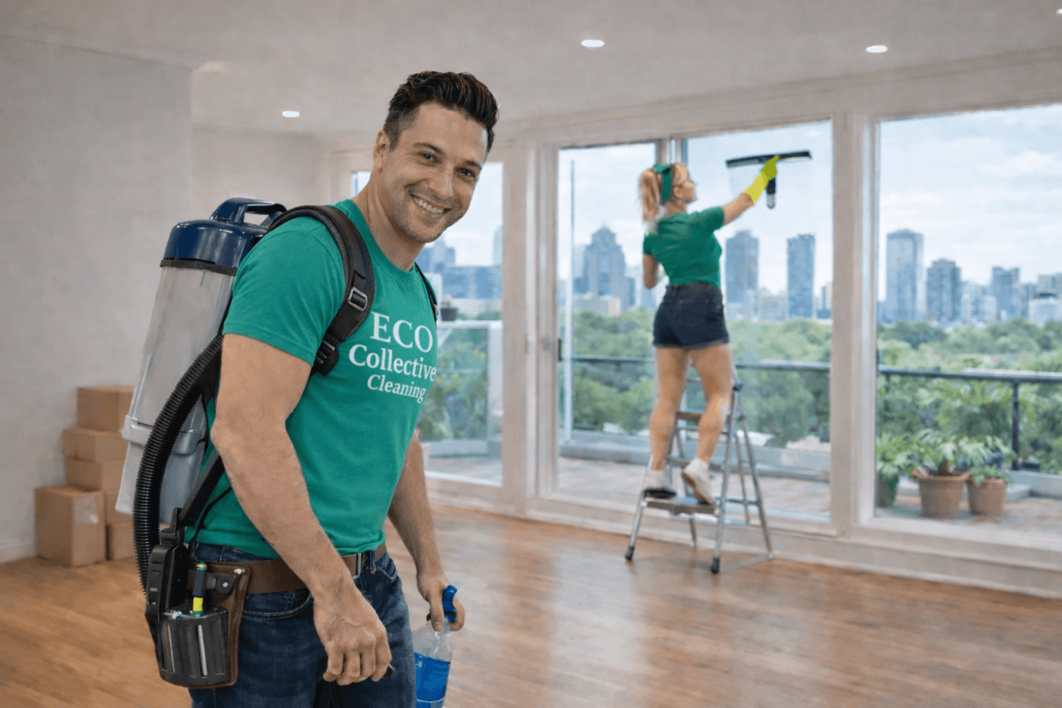 cleaning service removing post construction dust from a newly renovated kitchen layout